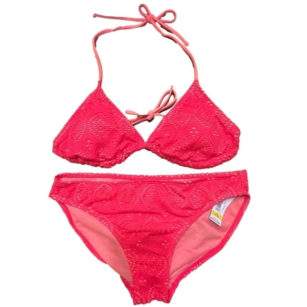 NOBO Fluorescent Pink Mesh Lace Bikini Juniors Large